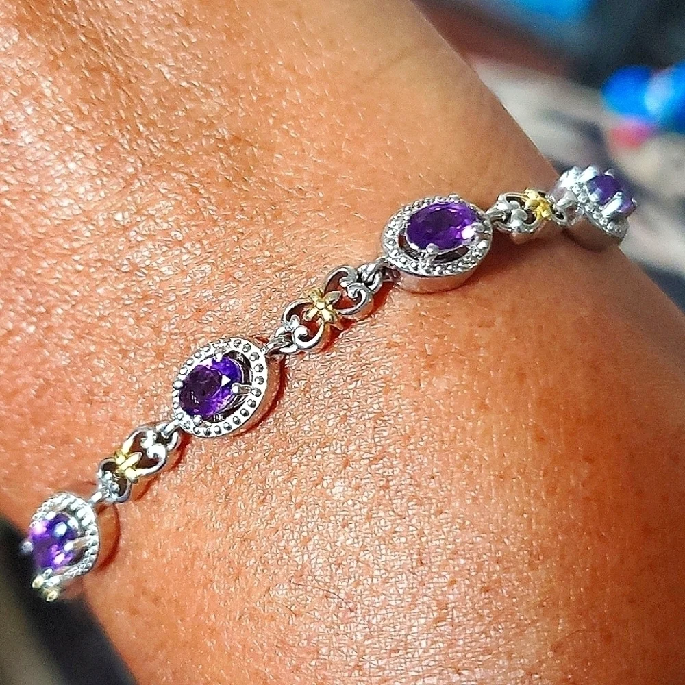 Genuine Gemstone Station Bolo Bracelet in Gold Rhodium & Platinum Plated 2.75ctw - Picture 5 of 7